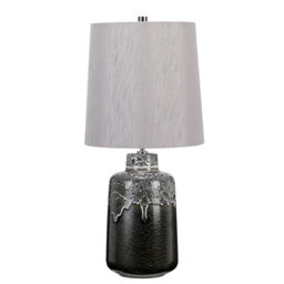 Elegant White Drip Glaze Table Lamp With Silver Shade - Led E27 60W Design - thumbnail 2