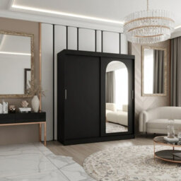 Selfie 180Cm Sliding Wardrobe 2 Door With Mirror Modern Bedroom And Living Room Storage Closet 180Cm Width Black - thumbnail 2