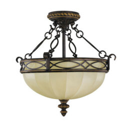 Elegant 2 Bulb Semi Flush Light With Faceted Glass And Walnut Finish - Led E27 100W