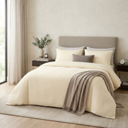 Cream Honeycomb Waffle Duvet Cover Set Single Double King Super King Textured Stripe Bedding Soft Touch Quilt Cover With Matching - thumbnail 1