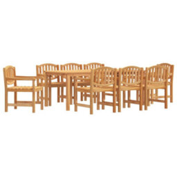 Berkfield 9 Piece Garden Dining Set Solid Wood Teak - thumbnail 2