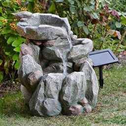 Modern Rock Fall Water Fountain - Solar Powered Resin Recycling Water Feature - thumbnail 1