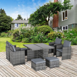 Wyld Haus Noco Rattan Grey 8-Seater Outdoor Dining Set With Armchairs And Footstools, 9-Piece Cube Layout - thumbnail 3