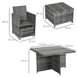 Wyld Haus Noco Rattan Grey 8-Seater Outdoor Dining Set With Armchairs And Footstools, 9-Piece Cube Layout - thumbnail 4
