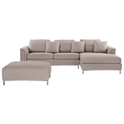 Beliani Corner Sofa 5 Seater Oslo Fabric Beige With Ottoman Right Hand - image 1