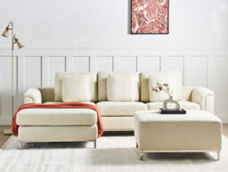 Beliani Corner Sofa 5 Seater Oslo Fabric Beige With Ottoman Right Hand - thumbnail 2