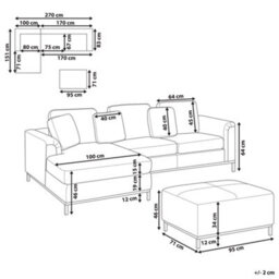 Beliani Corner Sofa 5 Seater Oslo Fabric Beige With Ottoman Right Hand - thumbnail 3