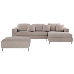 Beliani Corner Sofa 4 Seater Oslo With Ottoman Fabric Beige Right Hand
