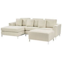 Beliani Corner Sofa 5 Seater Oslo Fabric Beige With Ottoman Right Hand - thumbnail 5