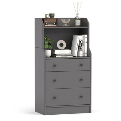 3-Drawer Dresser Storage Organizer With Shelves-Grey - image 1