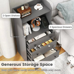 3-Drawer Dresser Storage Organizer With Shelves-Grey - thumbnail 6