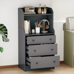 3-Drawer Dresser Storage Organizer With Shelves-Grey - thumbnail 5