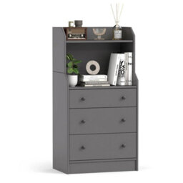 3-Drawer Dresser Storage Organizer With Shelves-Grey - thumbnail 1