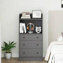 3-Drawer Dresser Storage Organizer With Shelves-Grey - thumbnail 4