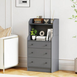 3-Drawer Dresser Storage Organizer With Shelves-Grey - thumbnail 3
