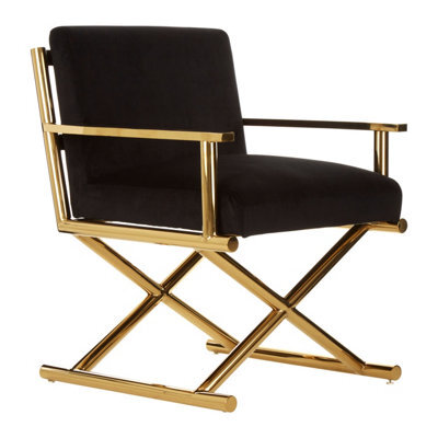 Orsina Gold Finish Black Velvet Chair,lounge Chair With Cross Style Base,ocassional Chair,velvet Upholster Armchair - image 1