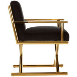 Orsina Gold Finish Black Velvet Chair,lounge Chair With Cross Style Base,ocassional Chair,velvet Upholster Armchair - thumbnail 3