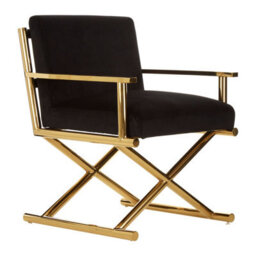 Orsina Gold Finish Black Velvet Chair,lounge Chair With Cross Style Base,ocassional Chair,velvet Upholster Armchair