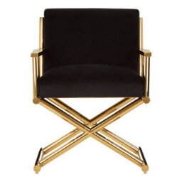 Orsina Gold Finish Black Velvet Chair,lounge Chair With Cross Style Base,ocassional Chair,velvet Upholster Armchair - thumbnail 6