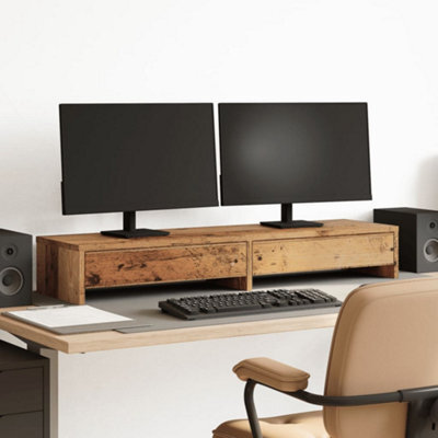 Walplus Monitor Stand With Drawers Old Wood 100X27X15 Cm Engineered Wood - image 1