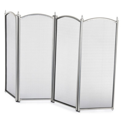 Livivo 4 Panel Fireplace Screen Freestanding Nickel Finish Decorative Mesh Fire Guard Spark Protector For Stoves Burners - image 1