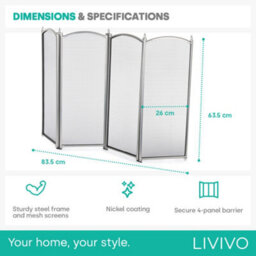 Livivo 4 Panel Fireplace Screen Freestanding Nickel Finish Decorative Mesh Fire Guard Spark Protector For Stoves Burners - thumbnail 8