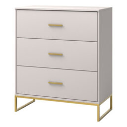 Kaszmir 3 Drawer Chest On Gold Legs Stylish Small Side Cabinet In Cashmere Finish Abs Edging - thumbnail 2