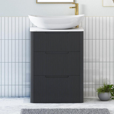 Royal Bathrooms Avenza 600mm Matt Obsidian Black Floor Standing Countertop Bathroom Vanity Unit 3 Drawer With Cesar Basin - image 1