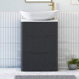 Royal Bathrooms Avenza 600mm Matt Obsidian Black Floor Standing Countertop Bathroom Vanity Unit 3 Drawer With Cesar Basin - thumbnail 1