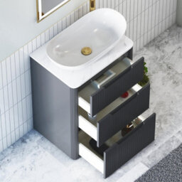 Royal Bathrooms Avenza 600mm Matt Obsidian Black Floor Standing Countertop Bathroom Vanity Unit 3 Drawer With Cesar Basin - thumbnail 5