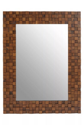 Orsina Chic Dimensional Squares Wall Mirror, Hand Painted Red Beech Wall Mirror, Textured Rectangle Frame Mirror - image 1