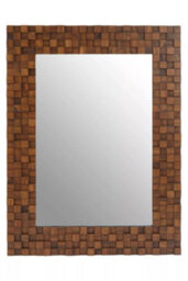 Orsina Chic Dimensional Squares Wall Mirror, Hand Painted Red Beech Wall Mirror, Textured Rectangle Frame Mirror - thumbnail 1