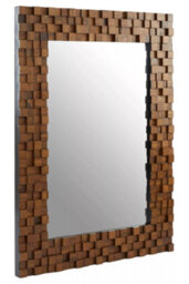 Orsina Chic Dimensional Squares Wall Mirror, Hand Painted Red Beech Wall Mirror, Textured Rectangle Frame Mirror - thumbnail 2