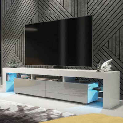 Tv Unit 200Cm Sideboard Cabinet Cupboard Tv Stand Living Room High Gloss Doors - White & Grey - image 1