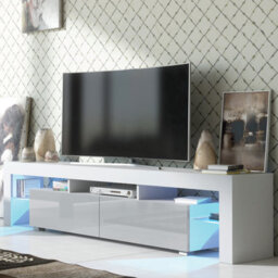 Tv Unit 200Cm Sideboard Cabinet Cupboard Tv Stand Living Room High Gloss Doors - White & Grey - thumbnail 4