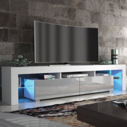 Tv Unit 200Cm Sideboard Cabinet Cupboard Tv Stand Living Room High Gloss Doors - White & Grey - thumbnail 3