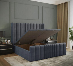 Adore Designs Miami Winged Plush Velvet Ottoman Storage Bed, With Footboard - 4Ft Small Double - Grey - thumbnail 2