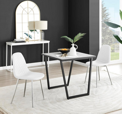 Furniturebox Uk Carson White Marble Effect Square Dining Table & 2 White Corona Silver Chairs - image 1