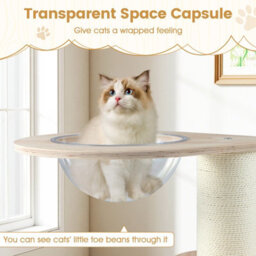 Costway Wooden Cat Tree 3-Level Cute Kitten Tower With Condo-Natural - thumbnail 5