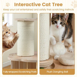 Costway Wooden Cat Tree 3-Level Cute Kitten Tower With Condo-Natural - thumbnail 7