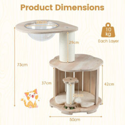 Costway Wooden Cat Tree 3-Level Cute Kitten Tower With Condo-Natural - thumbnail 3