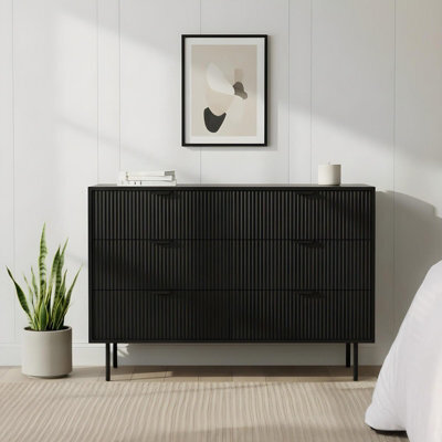 Ohs Ribbed 6 Drawer Cabinet Chest Of Drawers Sideboard - Black - image 1