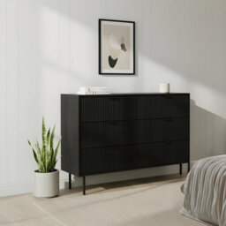 Ohs Ribbed 6 Drawer Cabinet Chest Of Drawers Sideboard - Black - thumbnail 2