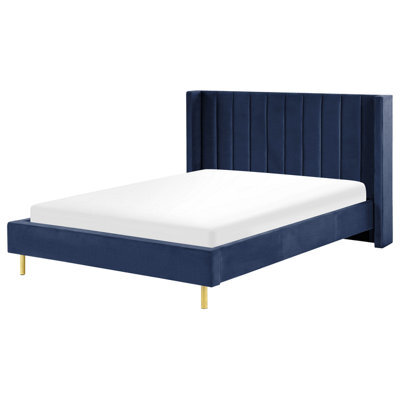 Beliani Bed Velvet Villette 160 X 200 Cm (Eu King Size) Navy Blue - image 1