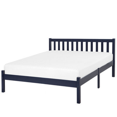 Beliani Bed Pine Wood Florac 140 X 200 Cm (Eu Double) Navy Blue - image 1