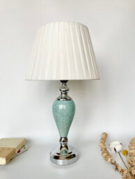 Deenz Table Lamp With Metal Cermaic Base With A Soft White Fabric Shade Chic Designs Light Teal Decanter Vase T064