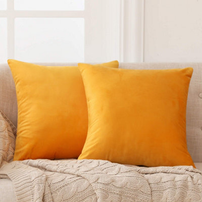 Deconovo Yellow Cushion Covers 40Cm X 40Cm Set Of 2, Crushed Velvet Square Cushion Covers With Invisible Zipper, Gold Yellow - image 1