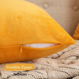 Deconovo Yellow Cushion Covers 40Cm X 40Cm Set Of 2, Crushed Velvet Square Cushion Covers With Invisible Zipper, Gold Yellow - thumbnail 4