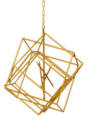 Orsina Brass Finish Six Bulb Pendant Light, Overlapping Cube Metal Frame, Contemporary Luxe Lighting Fixture - thumbnail 3