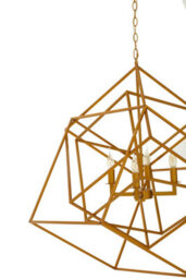 Orsina Brass Finish Six Bulb Pendant Light, Overlapping Cube Metal Frame, Contemporary Luxe Lighting Fixture - thumbnail 4